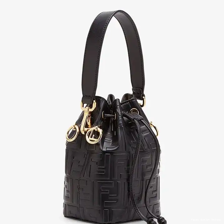 Affordable Fendi Bucket In Bag Tresor FF Mon Black Calf Leather Motif Mini 0507
